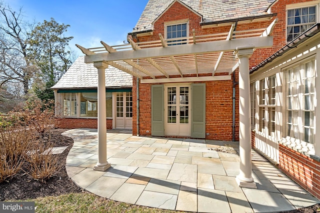 exterior space with a pergola