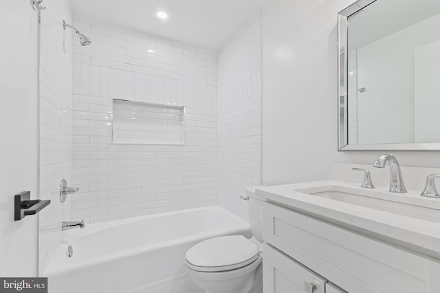 full bath with shower / bathing tub combination, vanity, and toilet