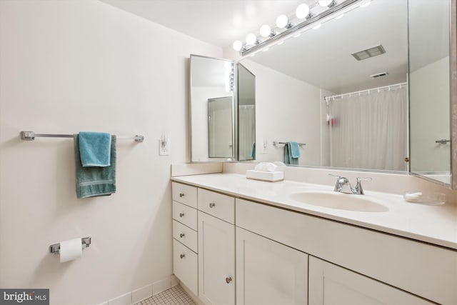 full bathroom with visible vents, vanity, and baseboards