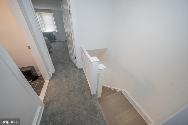426 Hampden Rd, Upper Darby, PA 19082 - hall featuring an upstairs landing, carpet flooring, and baseboards