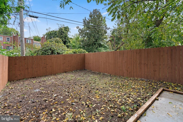 view of yard with a fenced backyard