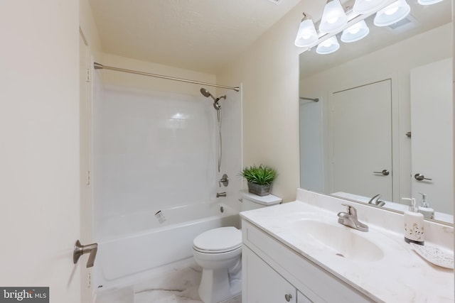 bathroom with  shower combination, vanity, and toilet