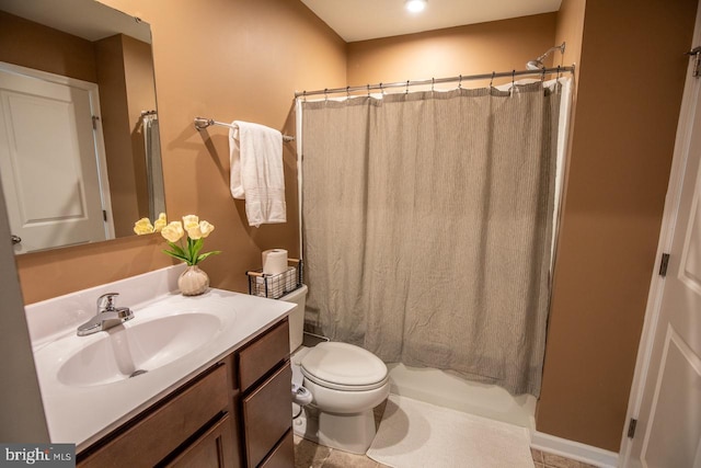 bathroom featuring toilet, vanity, and shower / bathtub combination with curtain