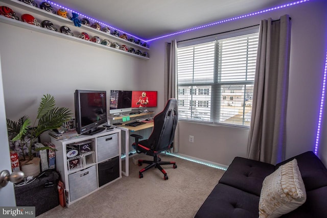 view of carpeted home office