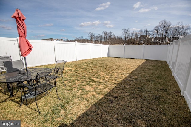 view of yard featuring a fenced backyard