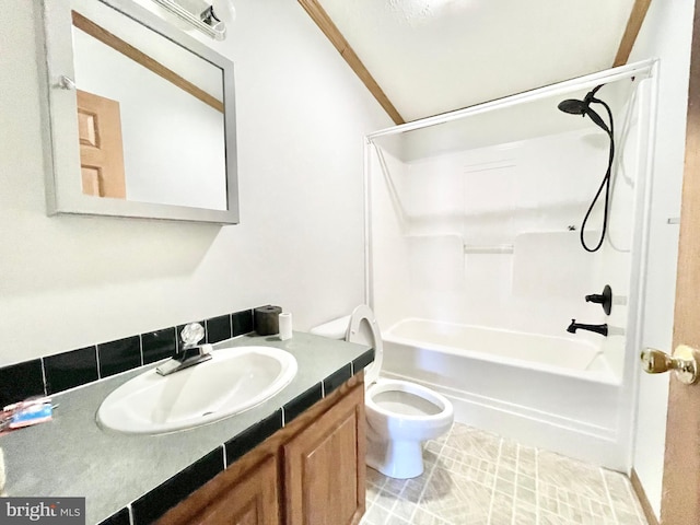 full bathroom featuring toilet, tile patterned flooring, vanity, and shower / bathing tub combination