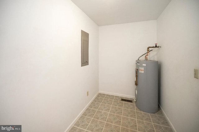 utility room with electric panel and electric water heater