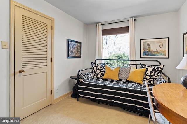 living area featuring carpet and baseboards