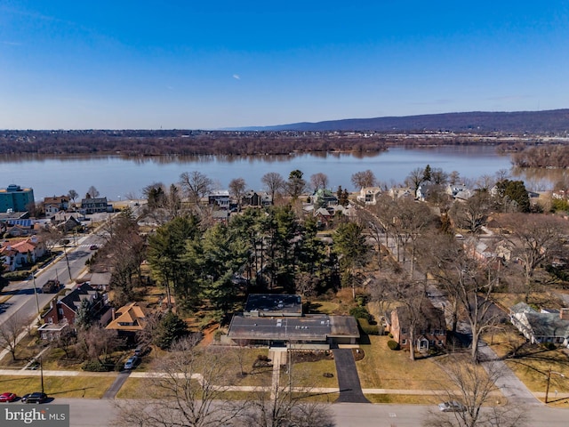 aerial view featuring a water view