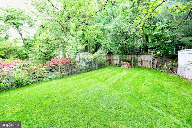 view of yard with a fenced backyard