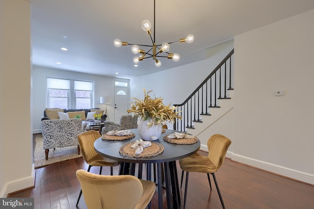 30 N Marshall St, Lancaster, PA 17602 - dining room with stairs, recessed lighting, wood-type flooring, baseboards, and a notable chandelier