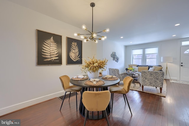 30 N Marshall St, Lancaster, PA 17602 - dining room featuring baseboards, a notable chandelier, recessed lighting, and dark wood-type flooring