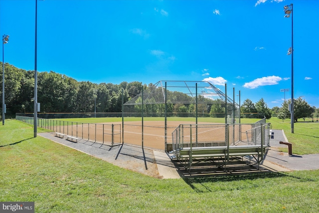 surrounding community with fence and a lawn