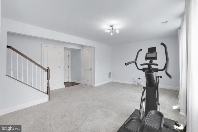 3802 Rock Spring Dr, Upper Marlboro, MD 20772 - exercise room featuring carpet floors, baseboards, and visible vents