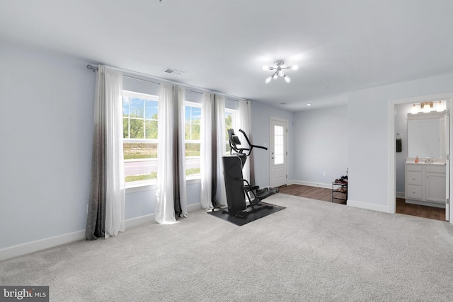 3802 Rock Spring Dr, Upper Marlboro, MD 20772 - workout room with baseboards, carpet, and visible vents