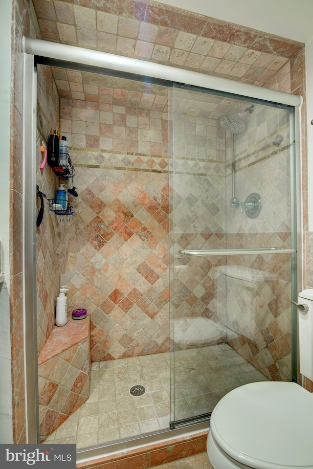 full bath featuring toilet and a shower stall