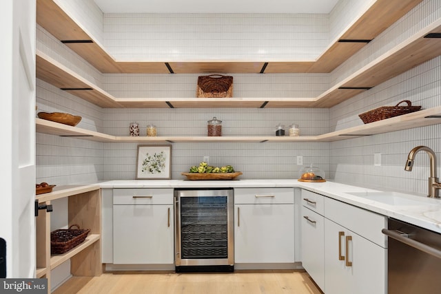 pantry featuring beverage cooler and a sink