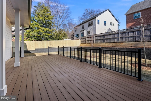 deck featuring a fenced backyard