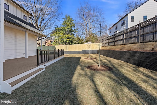 view of yard with a fenced backyard