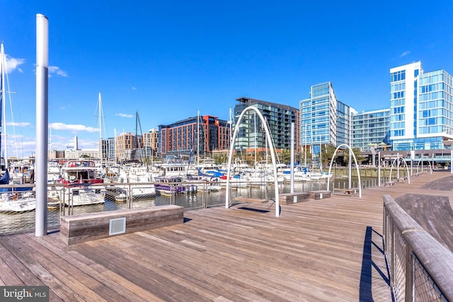 view of dock with a water view