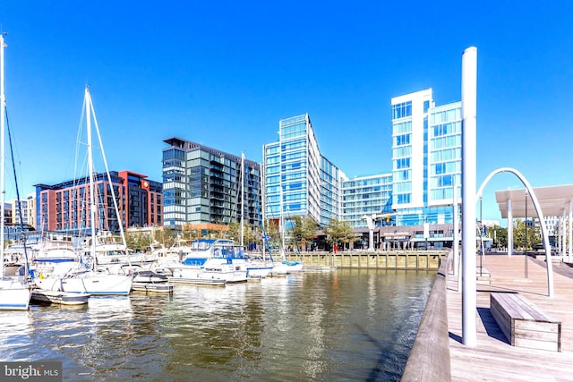 view of dock featuring a water view