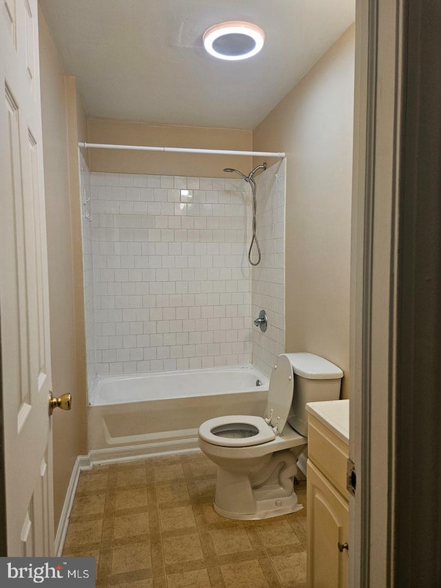 full bath featuring shower / washtub combination, vanity, and toilet