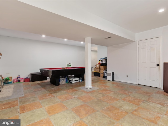 244 Raintree Blvd, Stafford, VA 22556 - finished basement featuring visible vents, recessed lighting, and stone tile floors