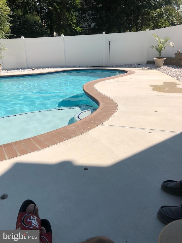 view of swimming pool with a fenced in pool, a patio, and a fenced backyard