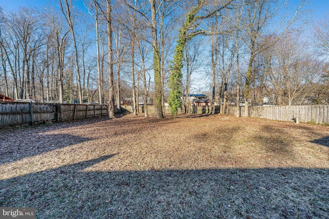 view of yard with a fenced backyard