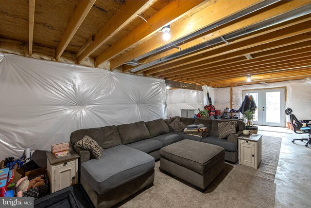 basement featuring french doors