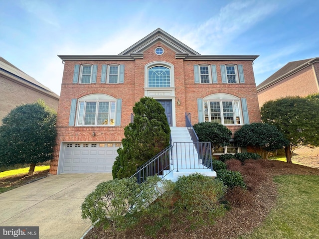 view of front of home featuring brick siding, concrete driveway, and an attached garage