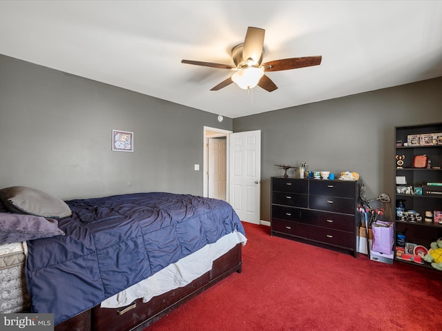 bedroom featuring carpet floors and ceiling fan