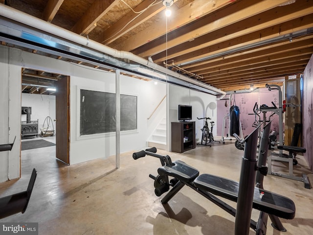 exercise area with a wood stove