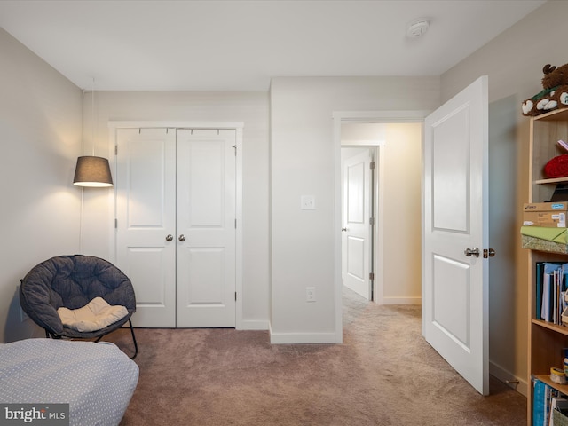 sitting room with carpet floors and baseboards