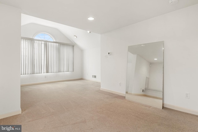 bonus room with carpet, lofted ceiling, baseboards, and recessed lighting