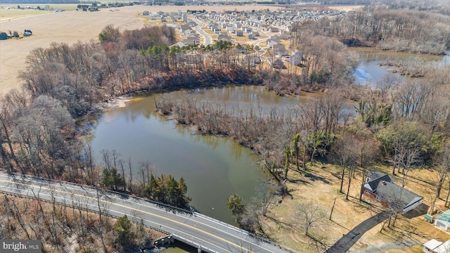 drone / aerial view featuring a water view