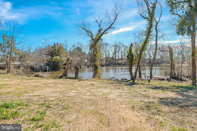 view of yard with a water view