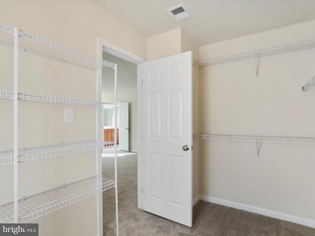 walk in closet with carpet floors and visible vents