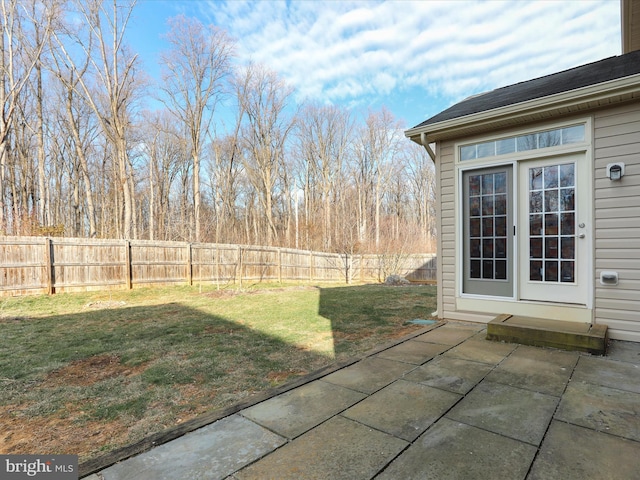 view of yard with a patio and a fenced backyard