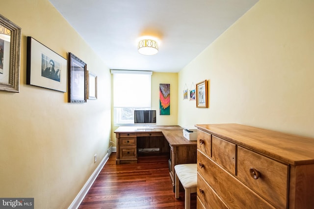 office with dark wood-type flooring and baseboards