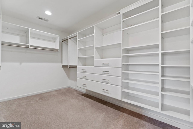 spacious closet with carpet and visible vents