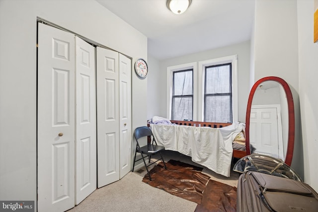 carpeted bedroom featuring a closet