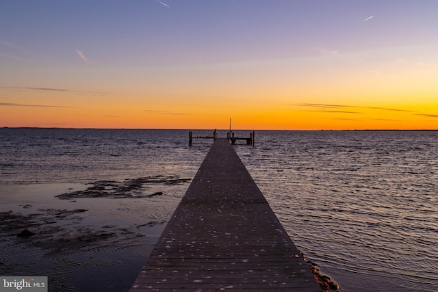 view of dock featuring a water view