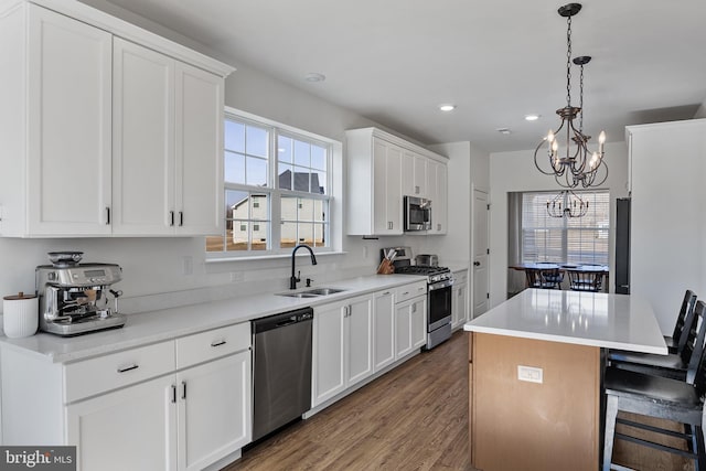 kitchen featuring stainless steel appliances, white cabinets, and a sink