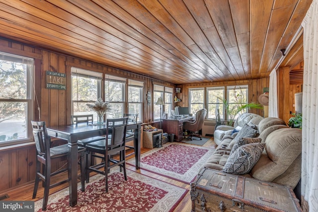 sunroom with wood ceiling and visible vents