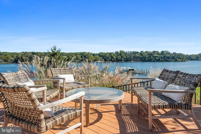 803 Coachway, Annapolis, MD 21401 - wooden deck featuring an outdoor living space, a water view, and a view of trees