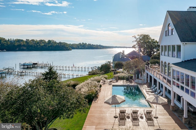 803 Coachway, Annapolis, MD 21401 - view of swimming pool with a dock, a patio area, a fenced in pool, and a water view