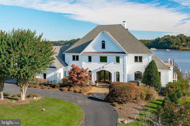 803 Coachway, Annapolis, MD 21401 - view of front of home featuring french doors, a shingled roof, and a water view