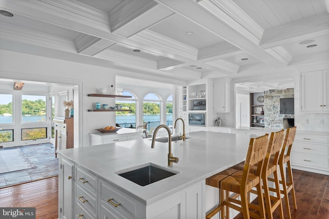 803 Coachway, Annapolis, MD 21401 - kitchen with a sink, beamed ceiling, and open shelves
