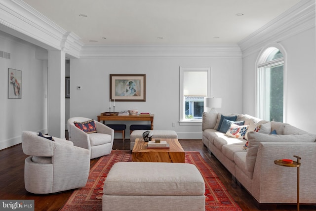 803 Coachway, Annapolis, MD 21401 - living area with visible vents, crown molding, baseboards, and wood finished floors